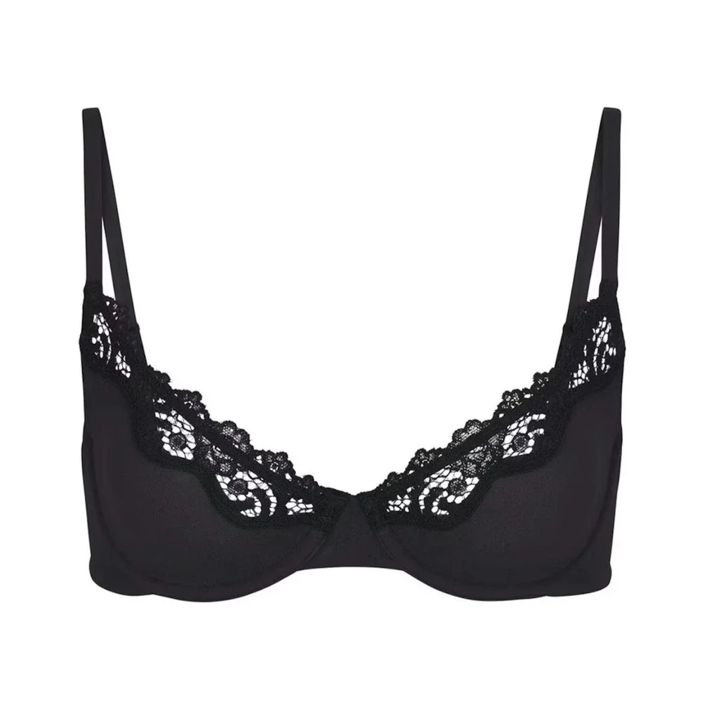 Skims Fits Everybody Lace Unlined Demi Bra Onyx Black 34C BA-DEM-9062